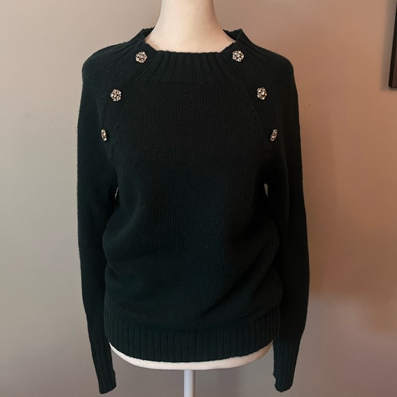 J.Crew green sweater with rhinestone buttons xs - Picture 2 of 9